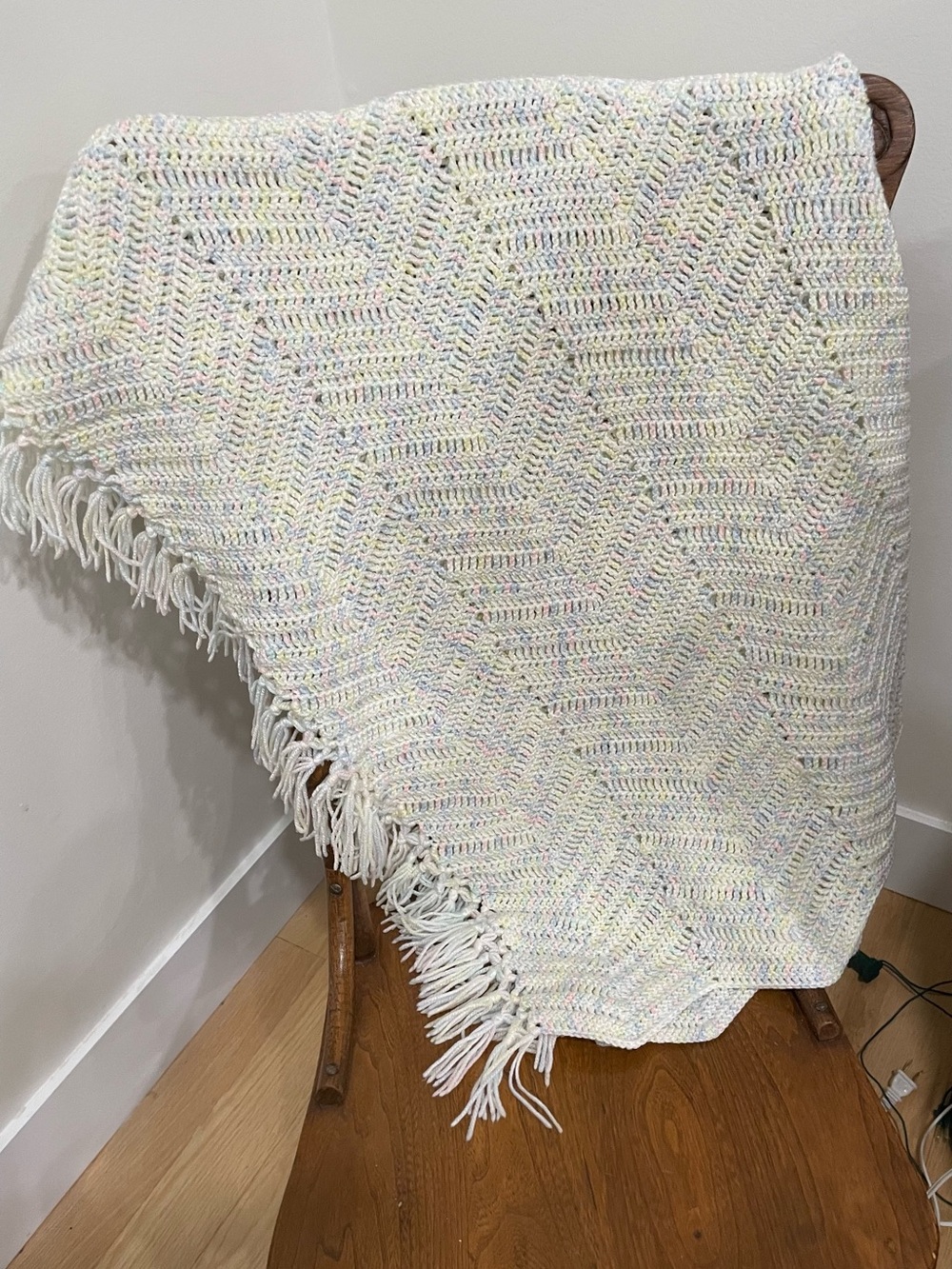 Handmade Crochet Chevron Fringe Blanket